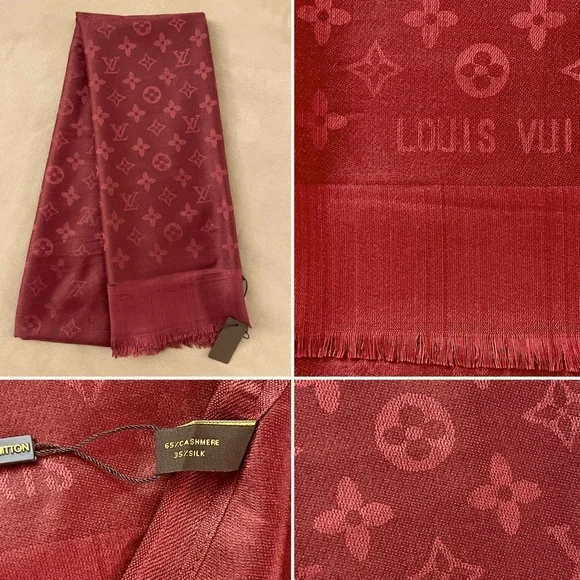 L V Châle Monogram Cashmere Silk Blend Stole Shawl Scarf in Monochromatic Colors - Picture 4 of 14
